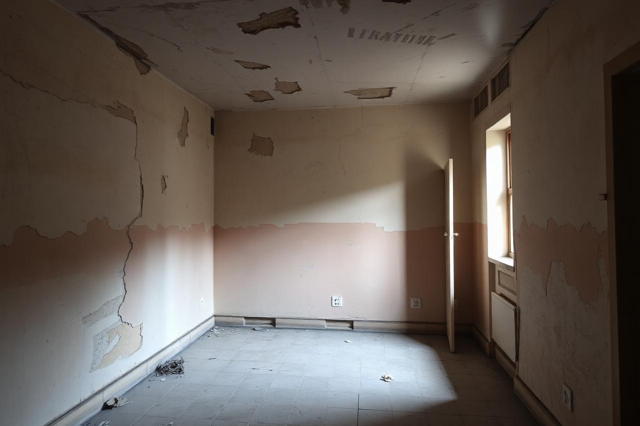 Komplettrenovierung Wohnraum – Wände, Decke und Boden – vor der Renovierung